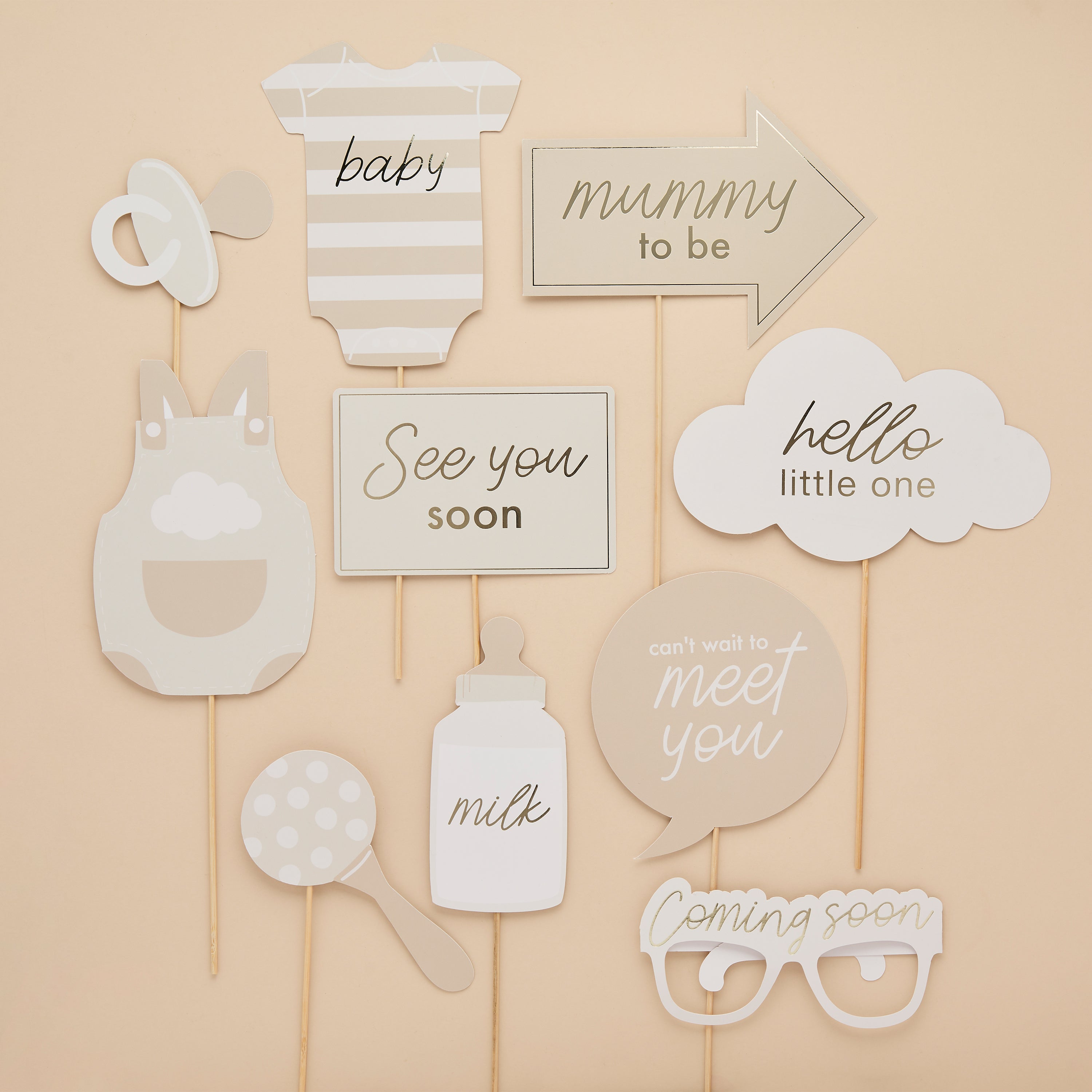 Hello Little One Neutral Baby Shower Photo Props (1pkt/10pcs) - Party Lane 