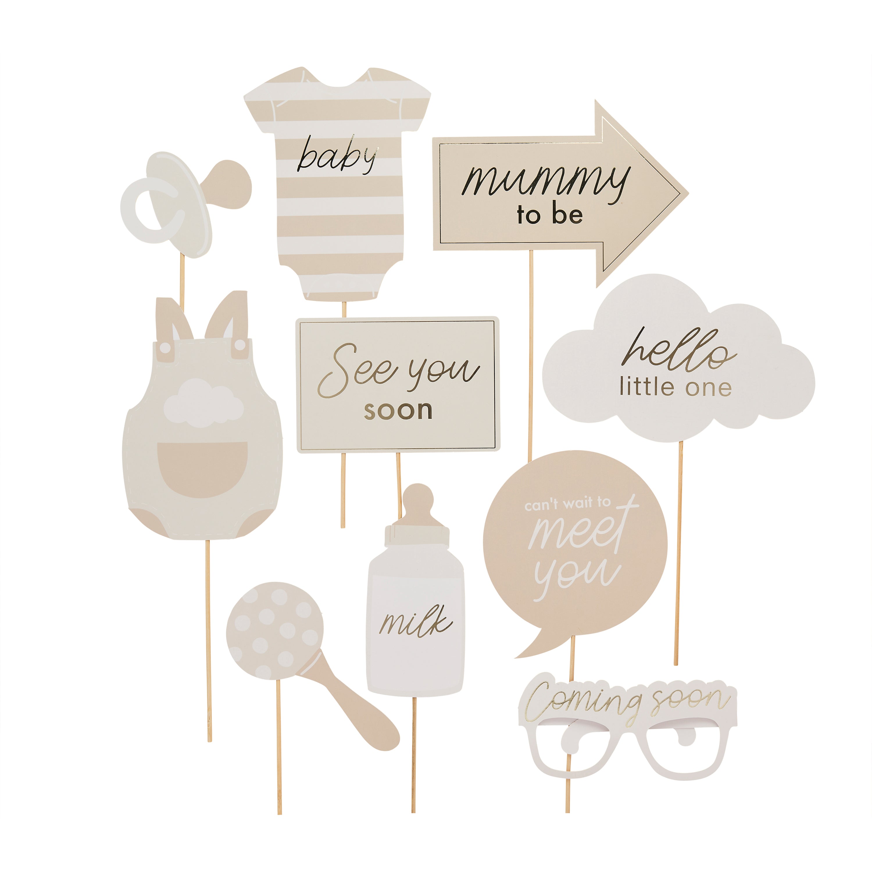 Hello Little One Neutral Baby Shower Photo Props (1pkt/10pcs) - Party Lane 