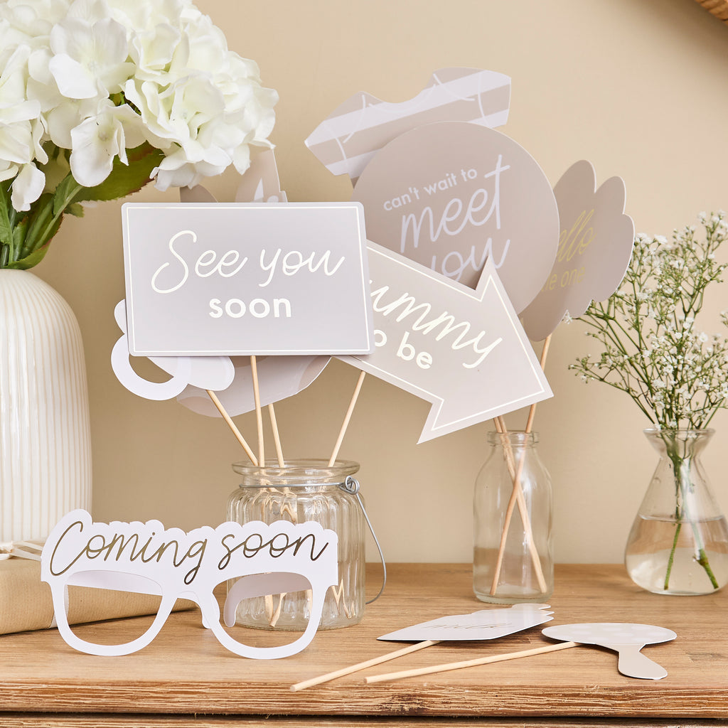 Hello Little One Neutral Baby Shower Photo Props (1pkt/10pcs) - Party Lane 