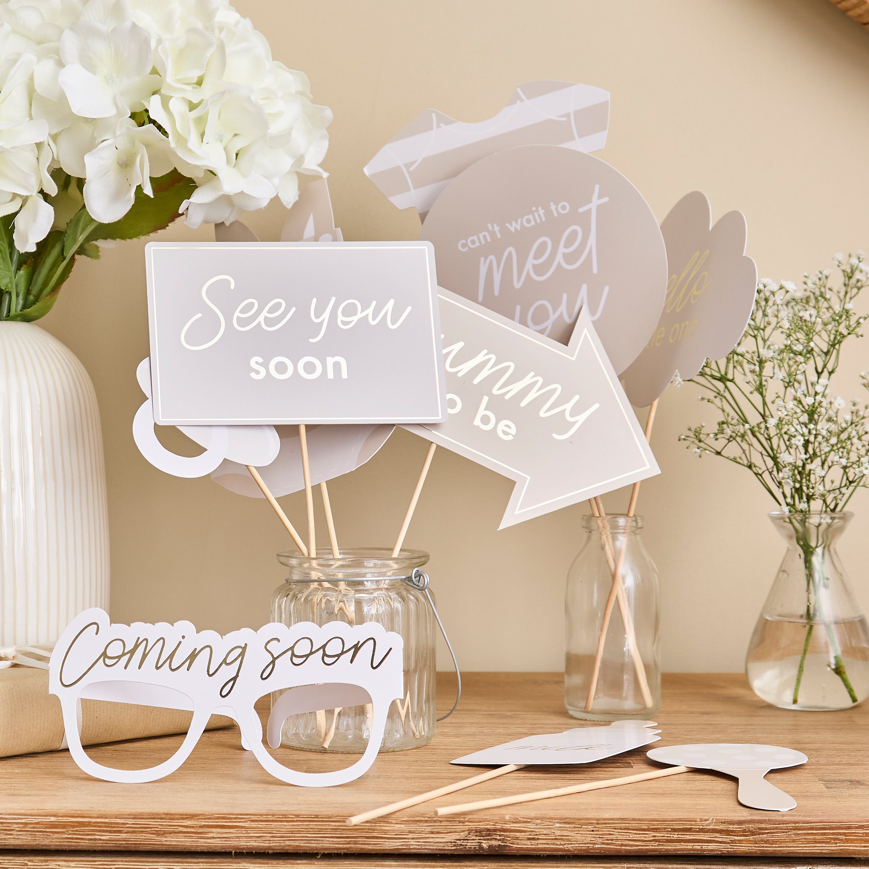 Hello Little One Neutral Baby Shower Photo Props (1pkt/10pcs) - Party Lane 