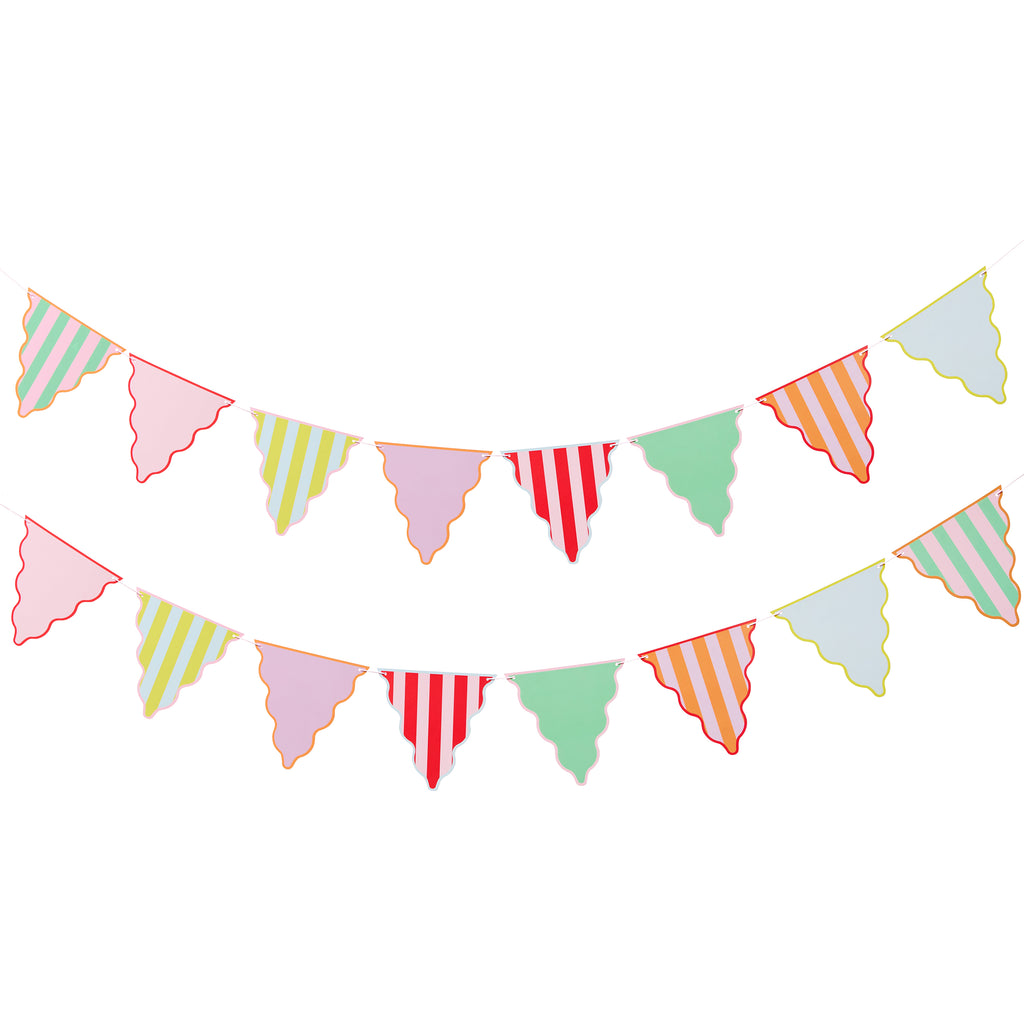 Colorful paper triangle banner with stripes on a white background
