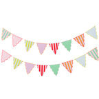 Colorful paper triangle banner with stripes on a white background