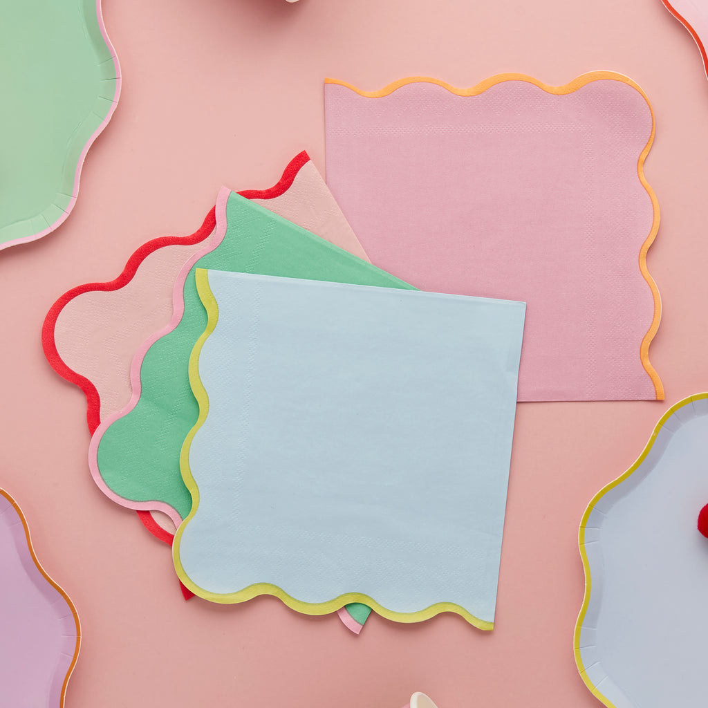 Wavy Colour Block napkins styled on a modern party table.