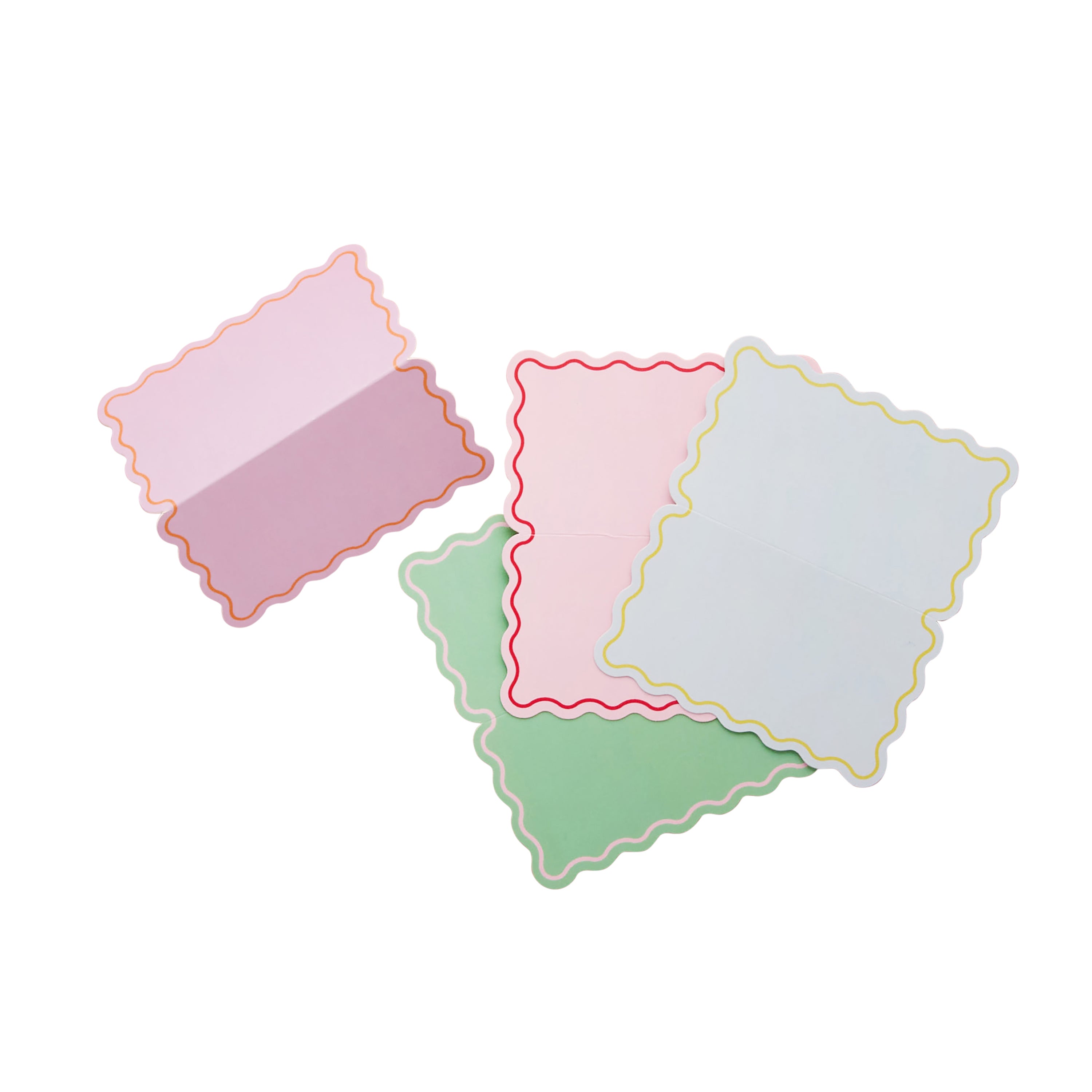 Place cards with wavy ending in multicolours on a white background