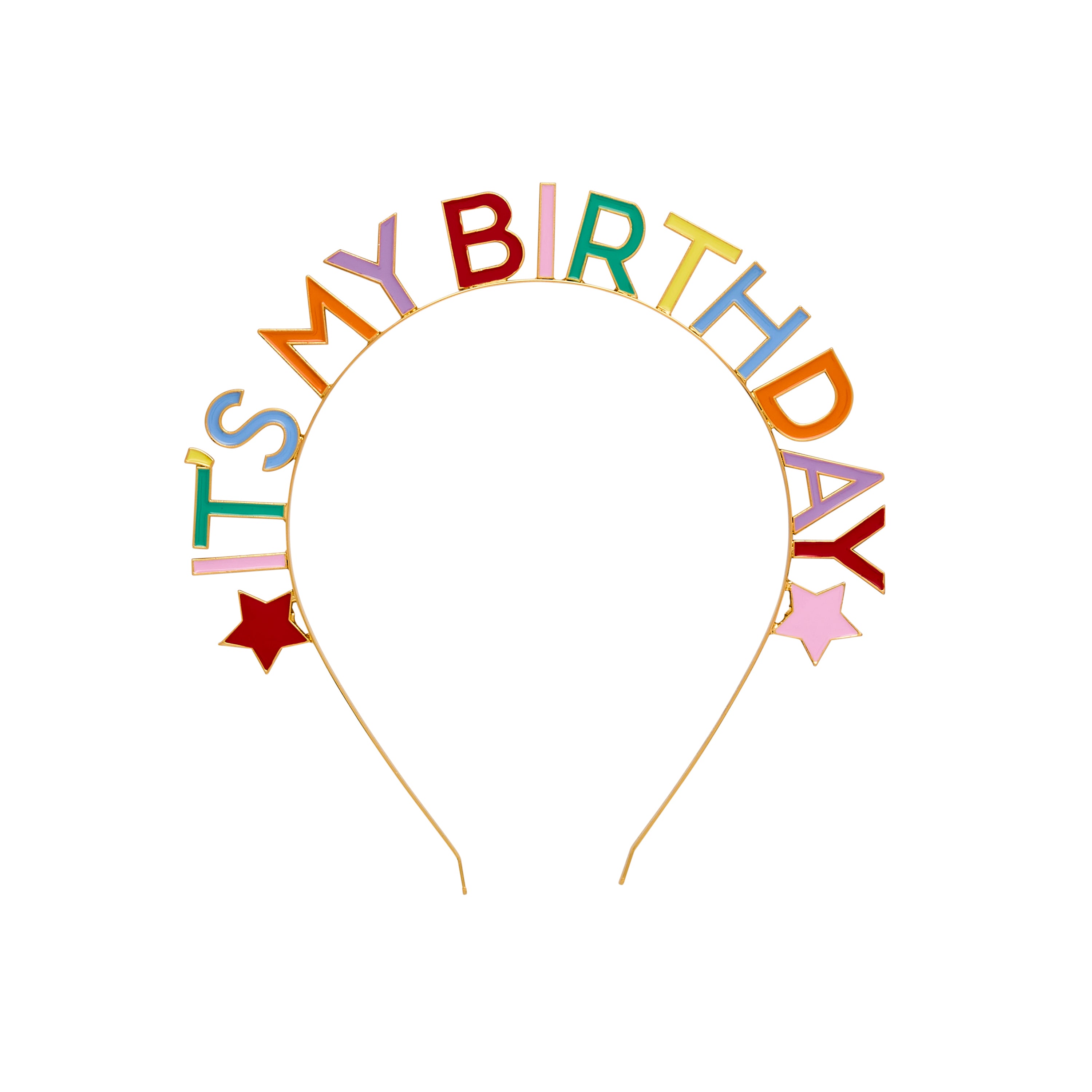 It's my birthday inscripted head band for birthday,  Multicoloured on a white background