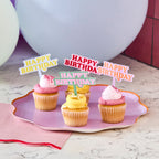 Colour Block Party Happy Birthday Food Picks (1pkt/12pcs) - Party Lane 