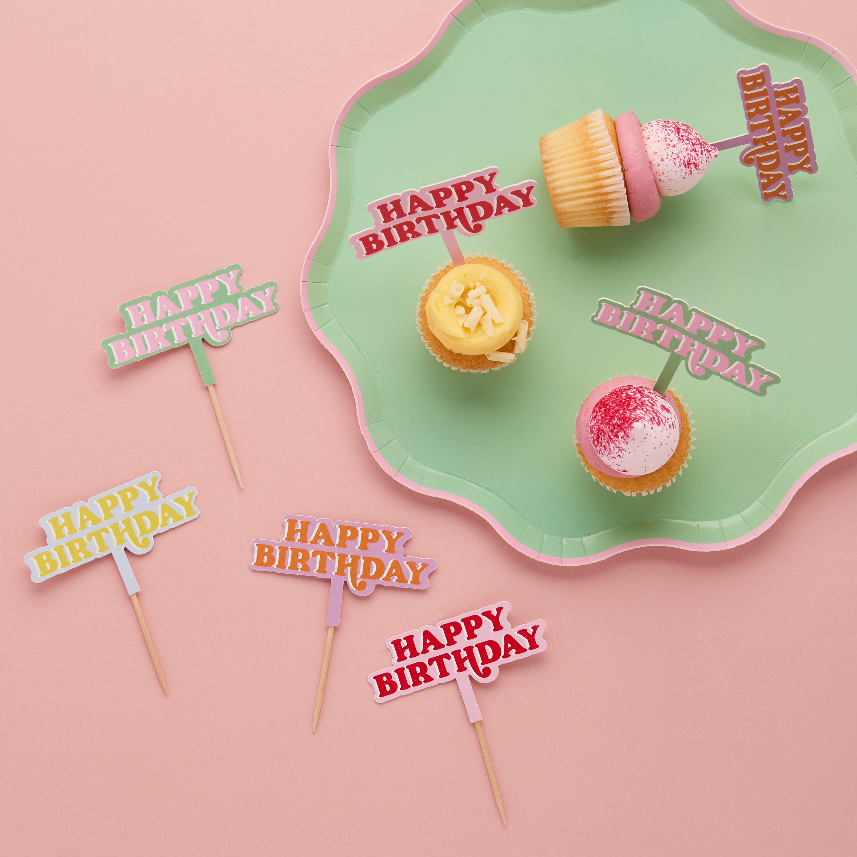Colour Block Party Happy Birthday Food Picks (1pkt/12pcs)