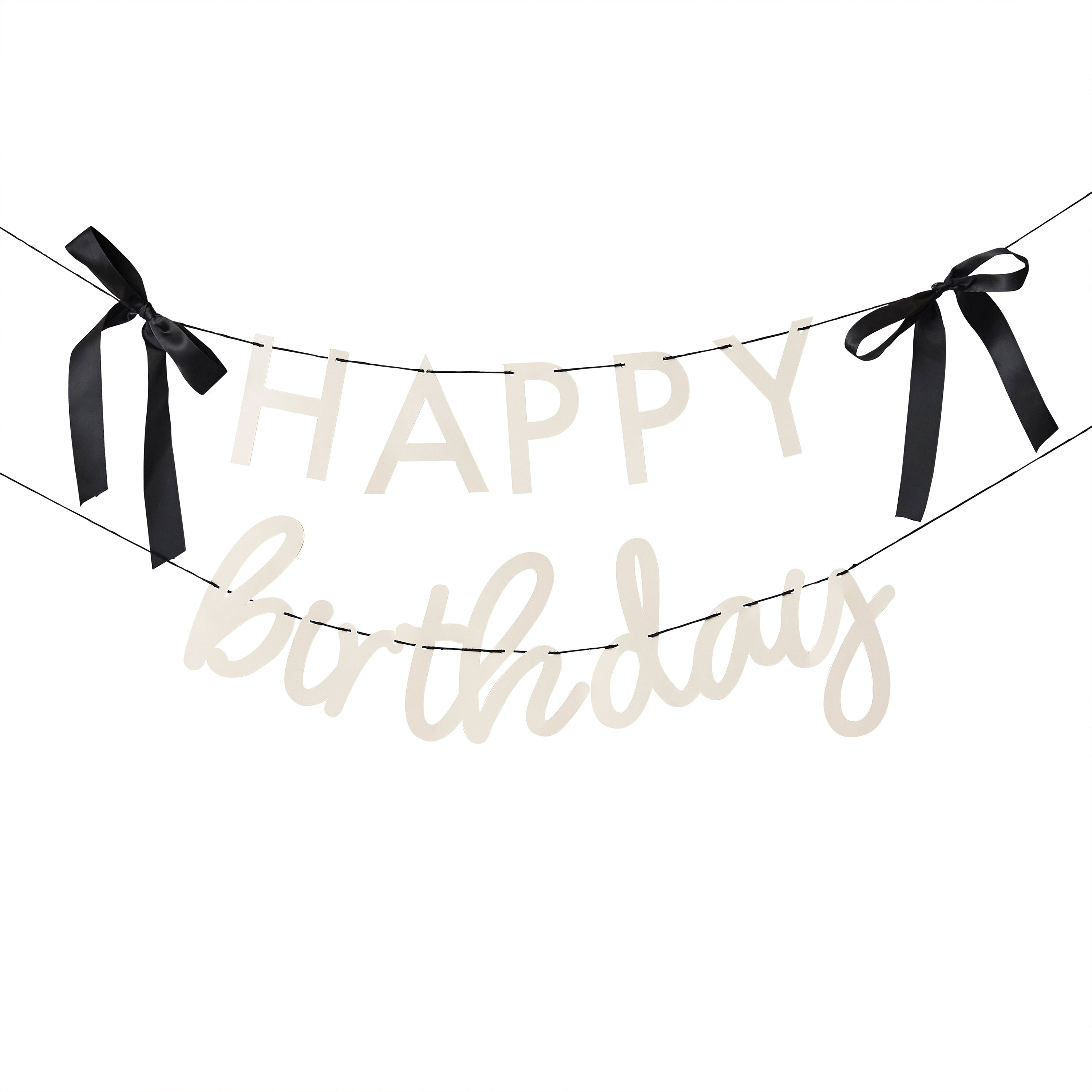 Happy Birthday Banner with Black Satin Bows 2m (1pkt/2pcs) - Party Lane 