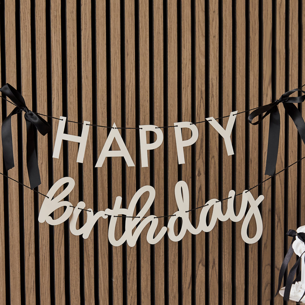 Happy Birthday Banner with Black Satin Bows 2m (1pkt/2pcs) - Party Lane 