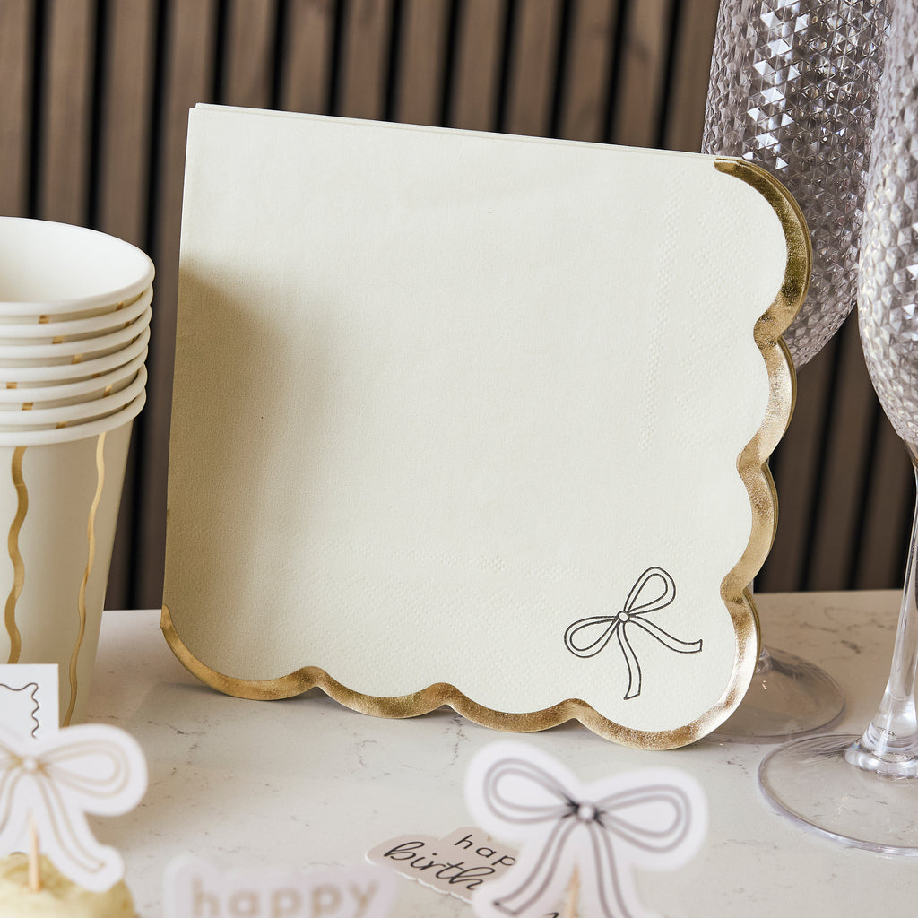 Bow Scallop Edge Paper Napkins (1pkt/16pcs) - Party Lane 