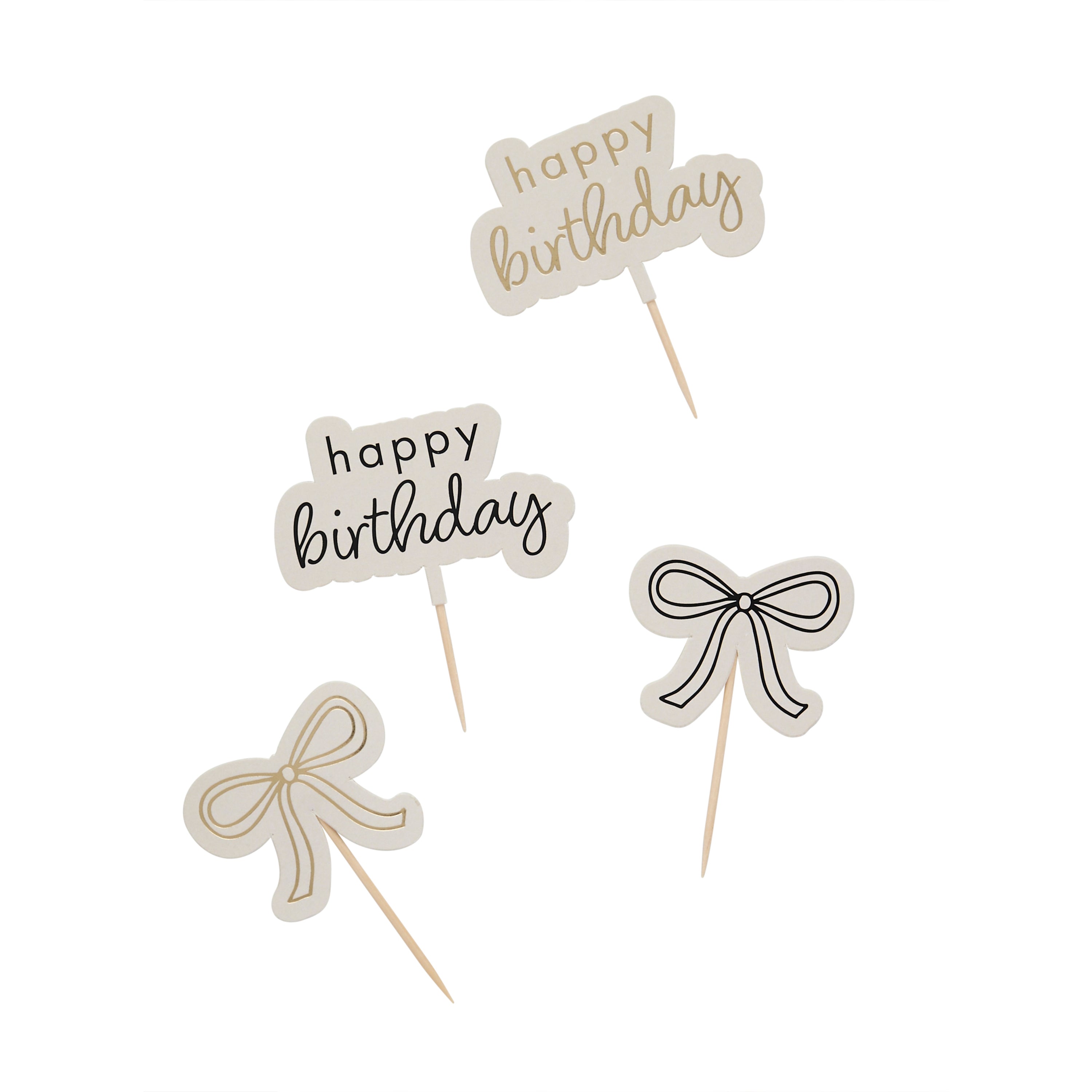 Bows and Happy Birthday Food Picks (1pkt/12pcs) - Party Lane 