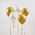 Gold & Pearl Birthday 12" Latex Balloons (1pkt/5pcs) - Party Lane 