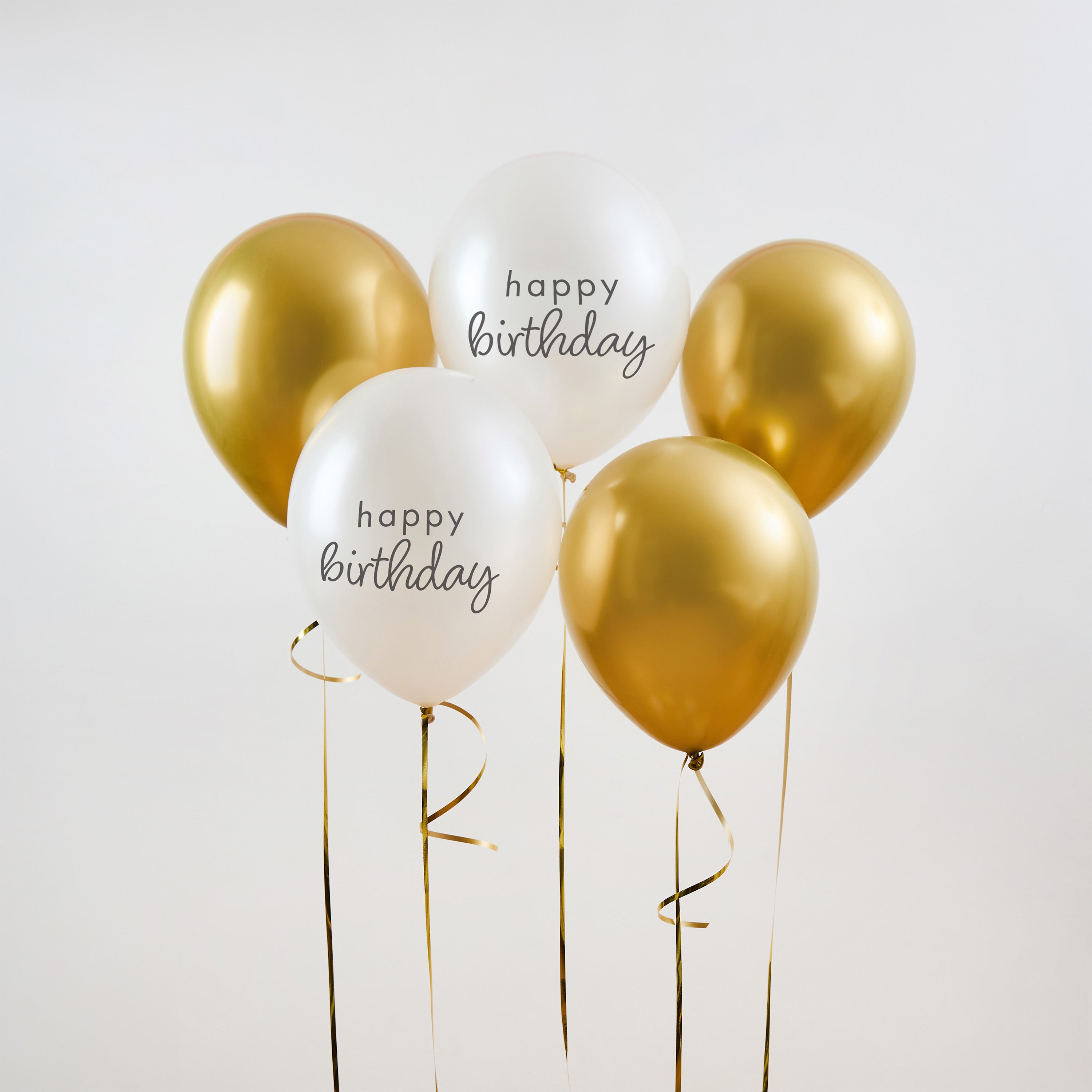 Gold & Pearl Birthday 12" Latex Balloons (1pkt/5pcs) - Party Lane 