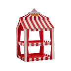 A 3D tent-style snack holder designed with a colorful circus theme, ideal for party snacks.