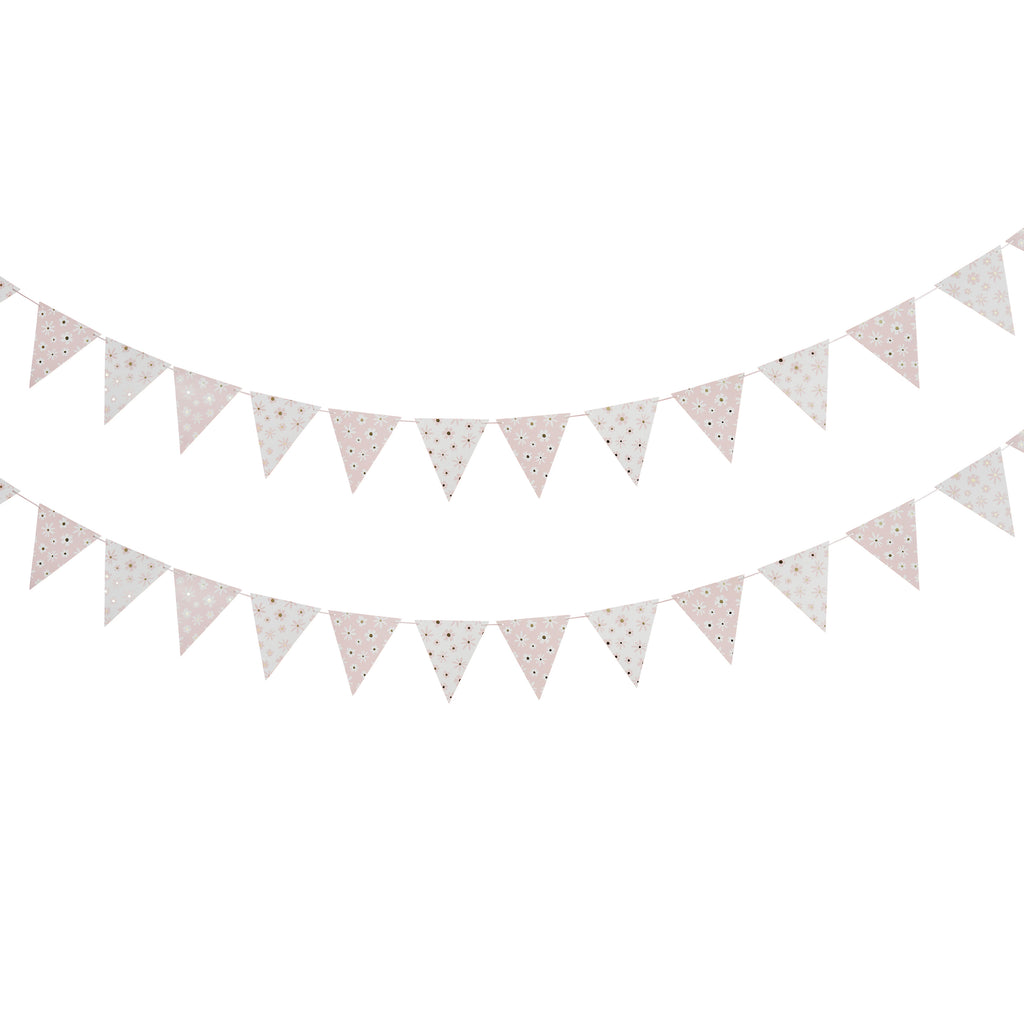 Daisy Days bunting with white and pink daisy pattern triangle flags for party decoration