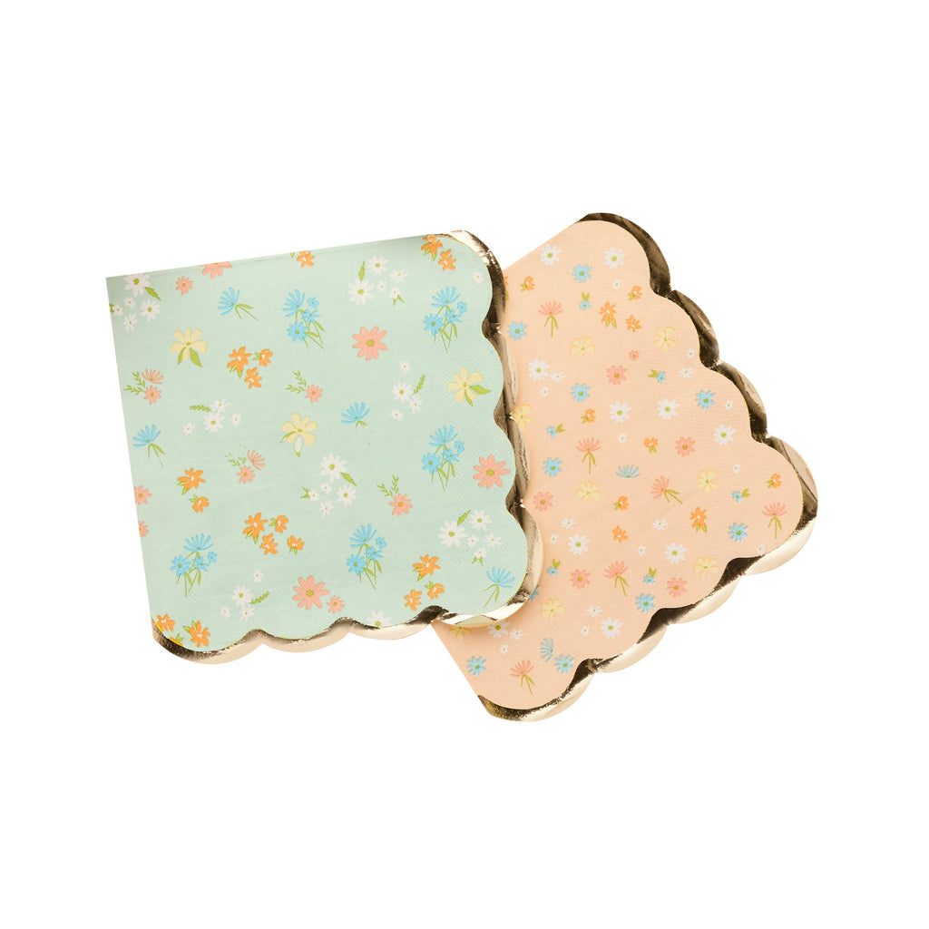  A pack of 16 napkins featuring colorful floral designs, ideal for a tea party theme.


