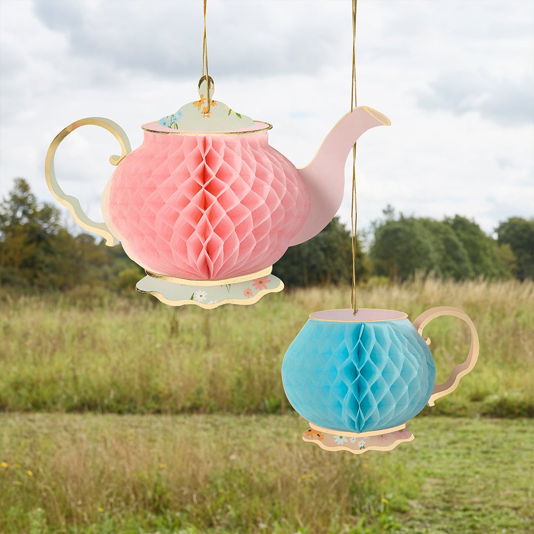 teapot, honeycomb teapot, pink and blue