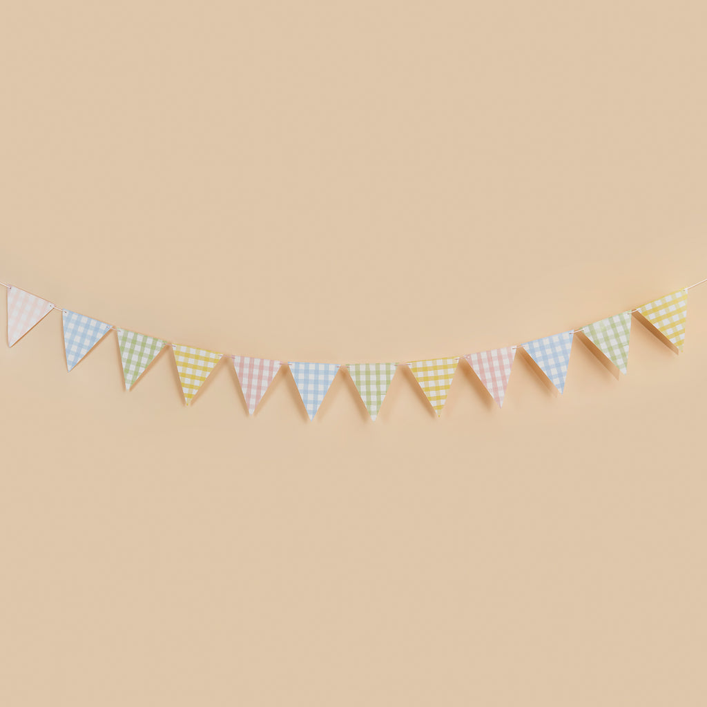 Pastel Gingham Paper Card Bunting 2.5m (1pkt/1pc) - Party Lane 
