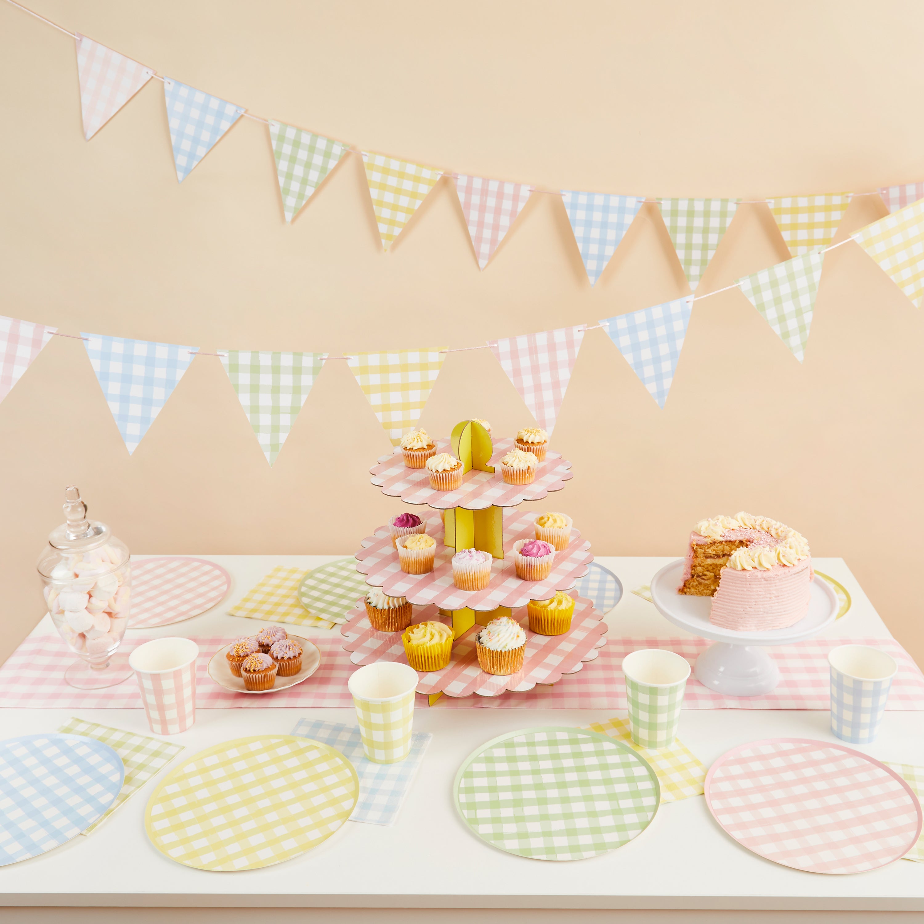 Pastel Gingham Paper Card Bunting 2.5m (1pkt/1pc) - Party Lane 