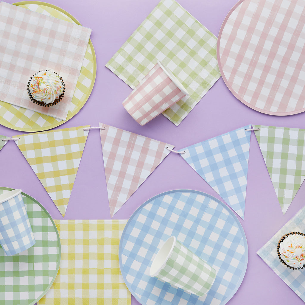 Pastel Gingham Paper Napkins (1pkt/16pcs) - Party Lane 