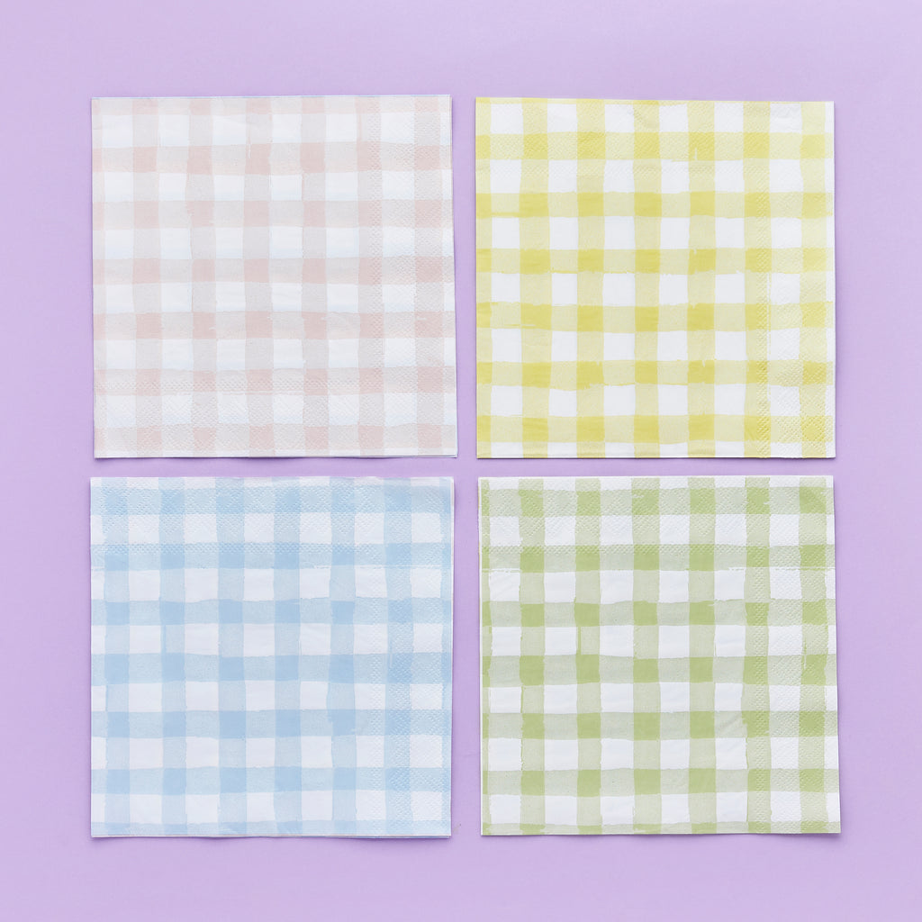 Pastel Gingham Paper Napkins (1pkt/16pcs) - Party Lane 