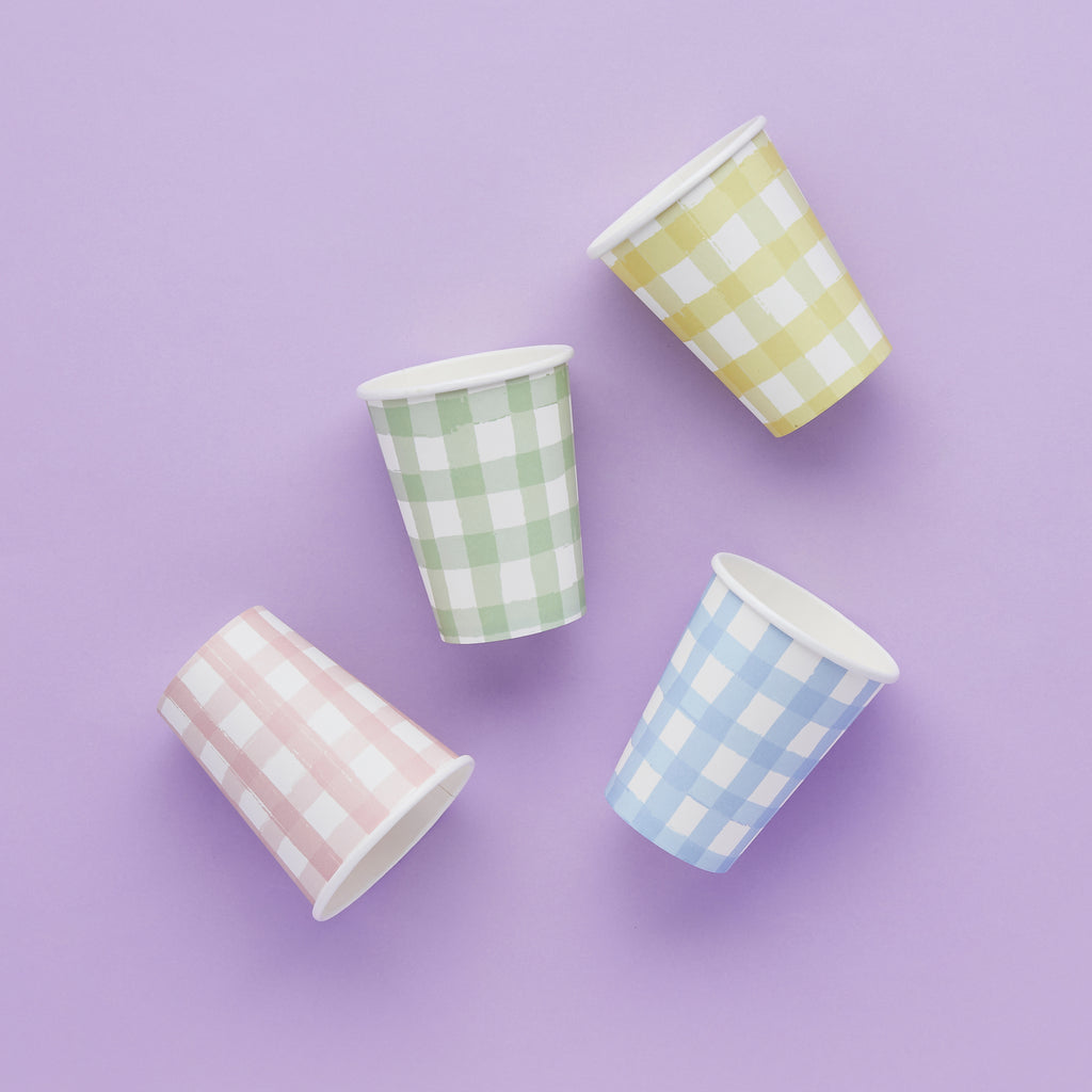 Pastel Gingham Paper Cups (1pkt/8pcs) - Party Lane 
