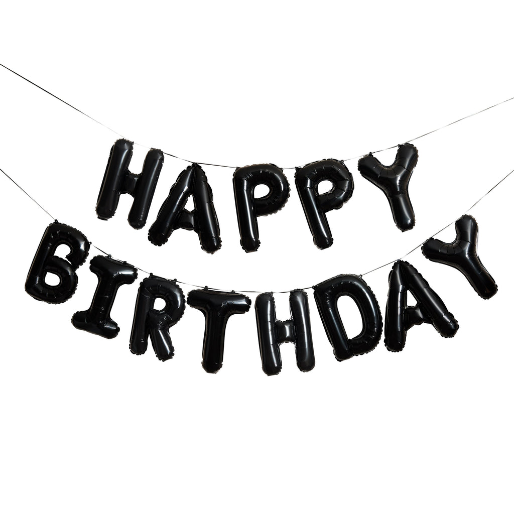 Happy Birthday 16" Balloon Garland Black (1pkt) - Party Lane 
