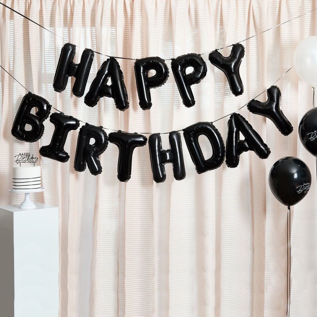 Happy Birthday 16" Balloon Garland Black (1pkt) - Party Lane 