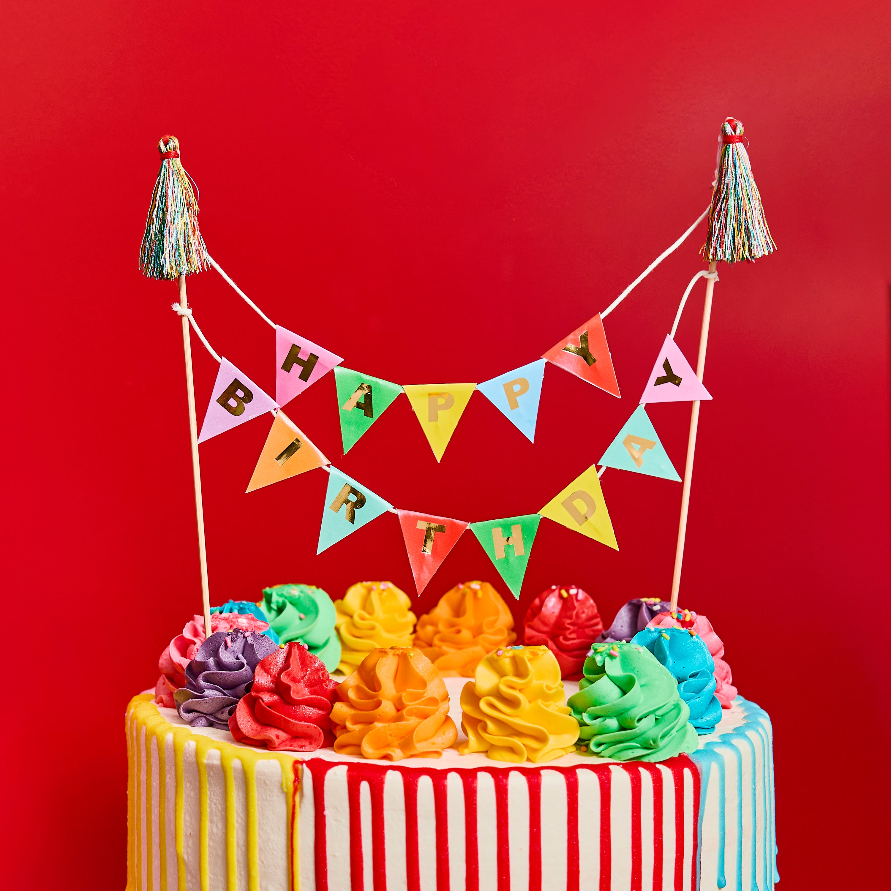Colour Block Party Happy Birthday Cake Topper (1pkt/1pc)