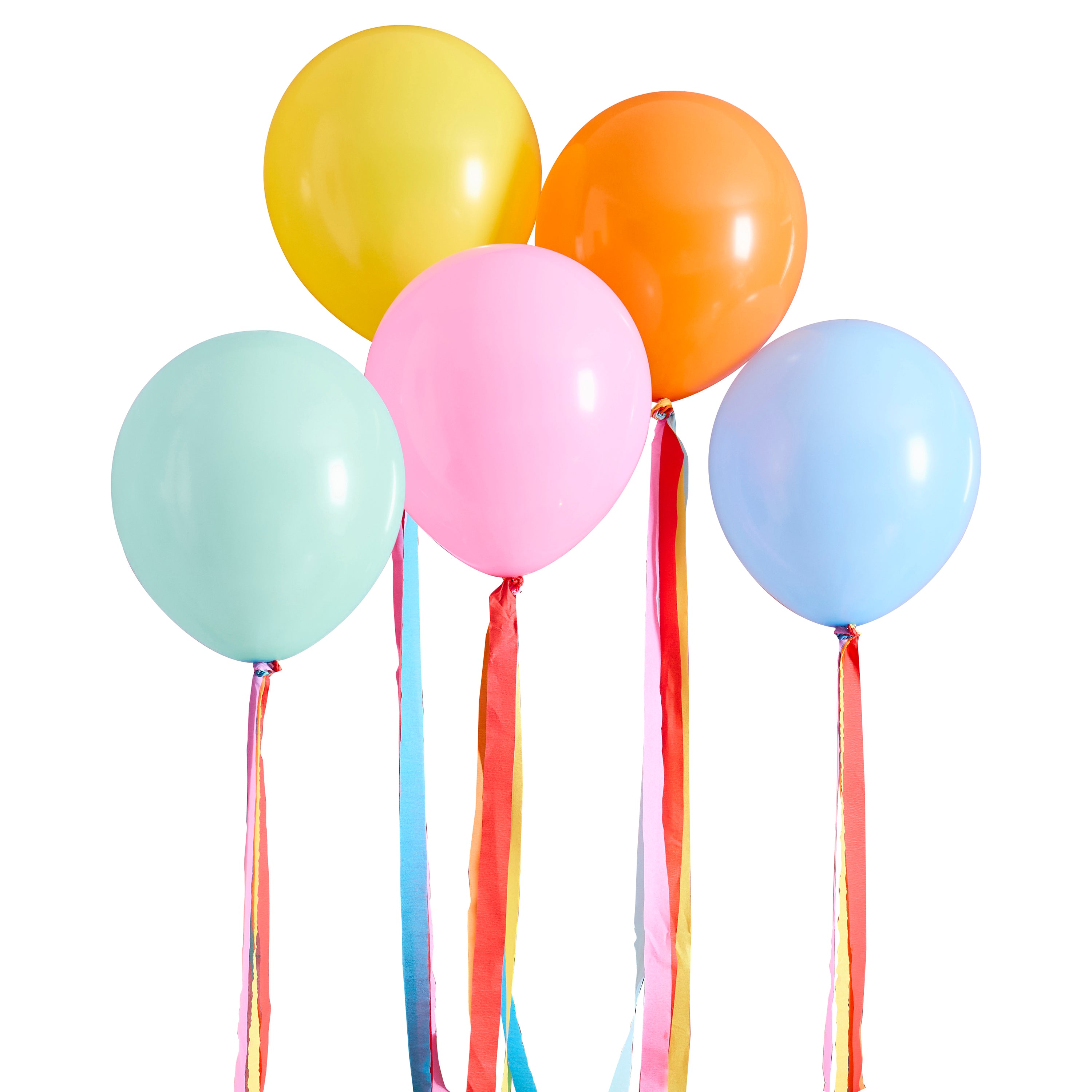 Colorful balloons with tassels on a white background