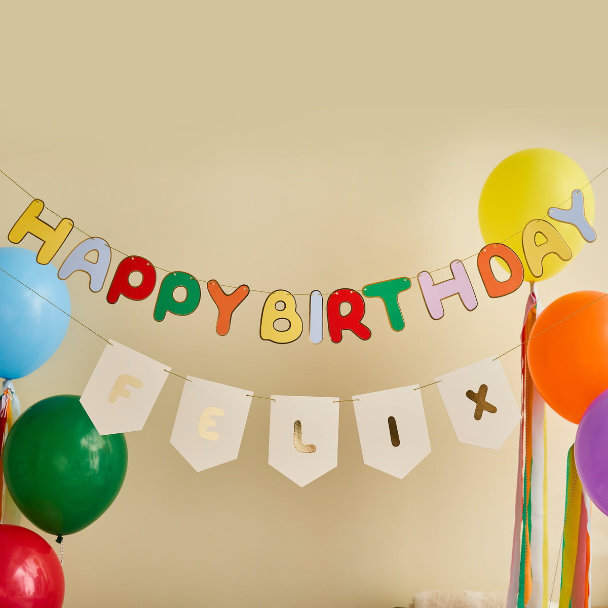 Playful Brights Customisable 'Happy Birthday' Card Banner 2m (1pkt/2pcs) - Party Lane