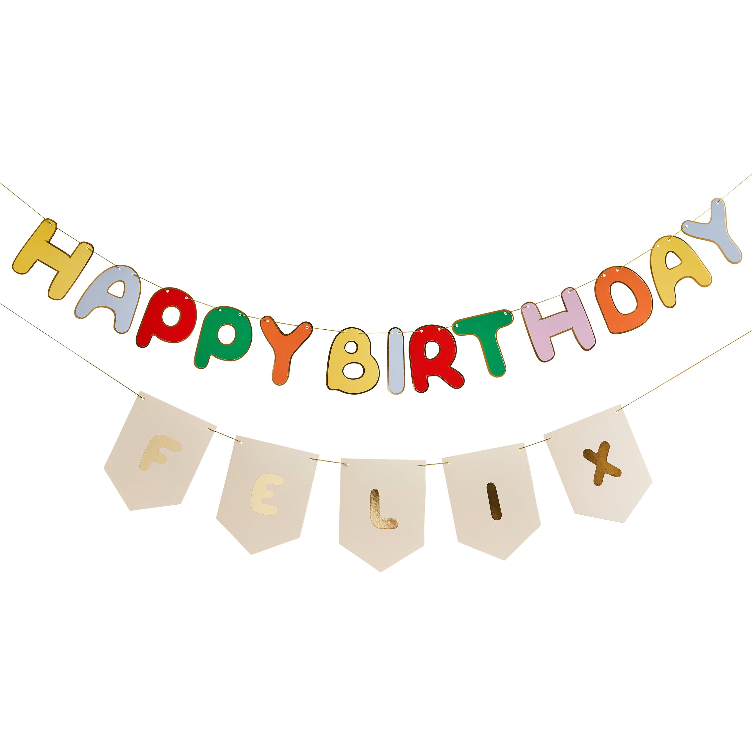 Playful Brights Customisable 'Happy Birthday' Card Banner 2m (1pkt/2pcs) - Party Lane