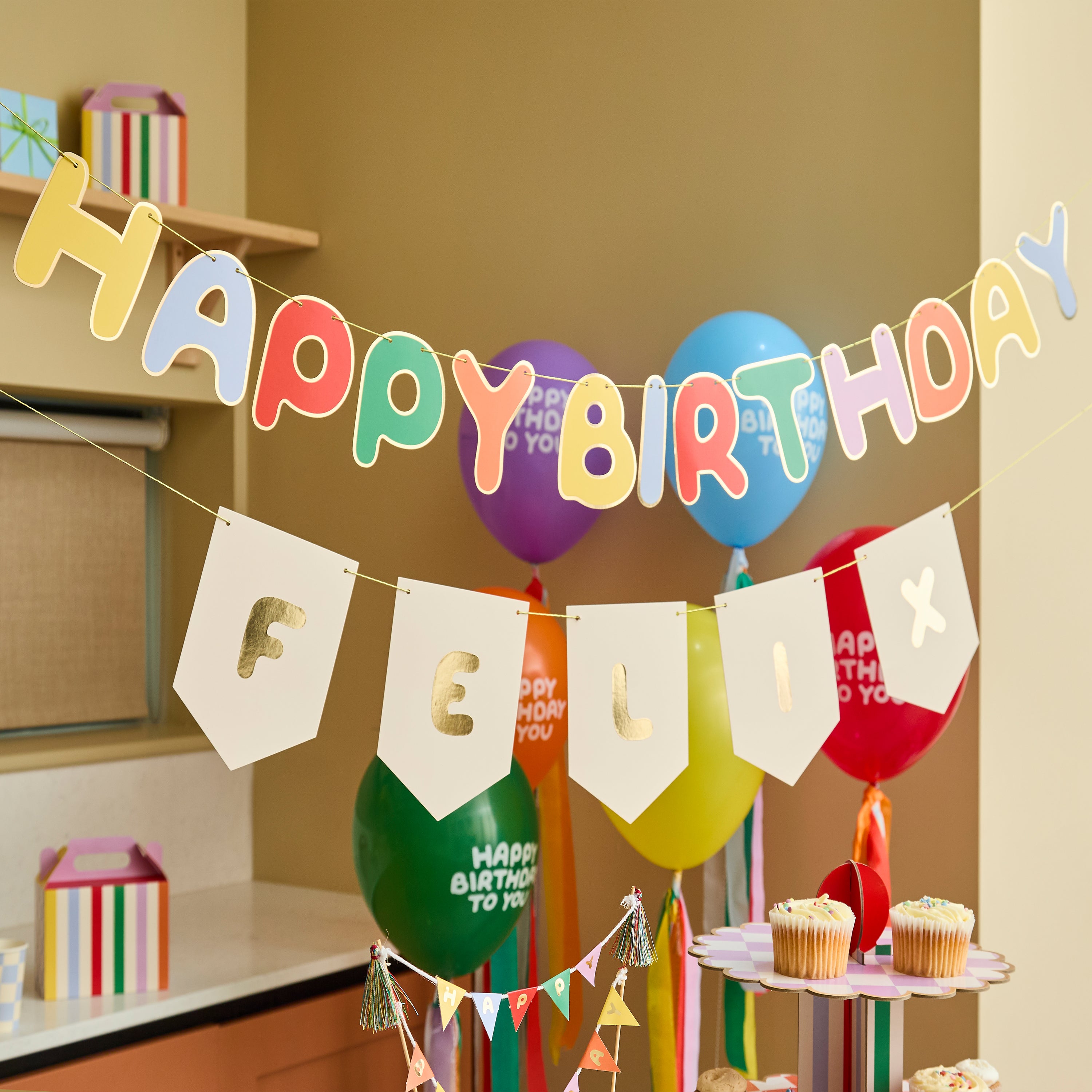 Playful Brights Customisable 'Happy Birthday' Card Banner 2m (1pkt/2pcs) - Party Lane