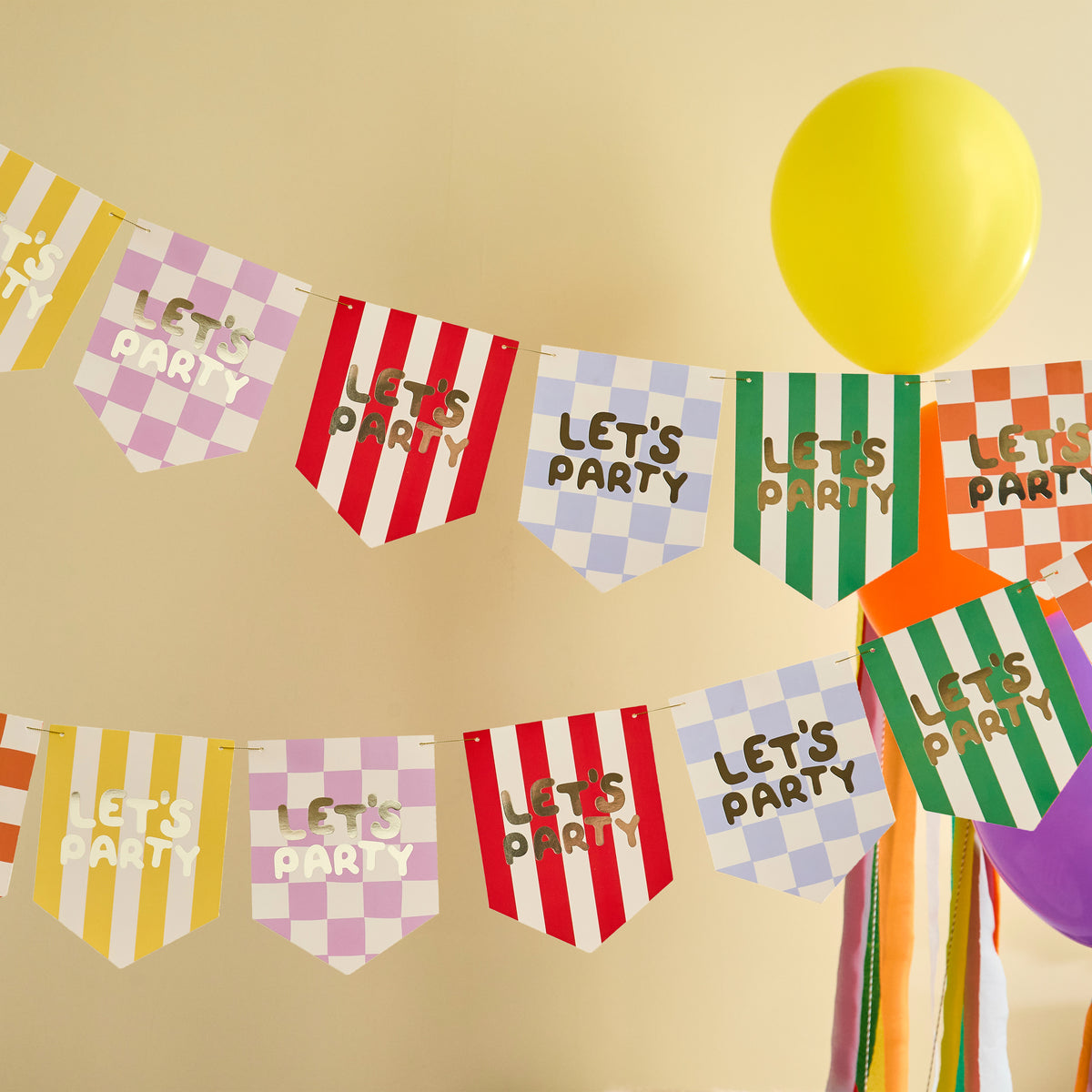 Playful Brights 'Let's Party' Card Flag Bunting 2m (1pkt/1pcs) - Party Lane