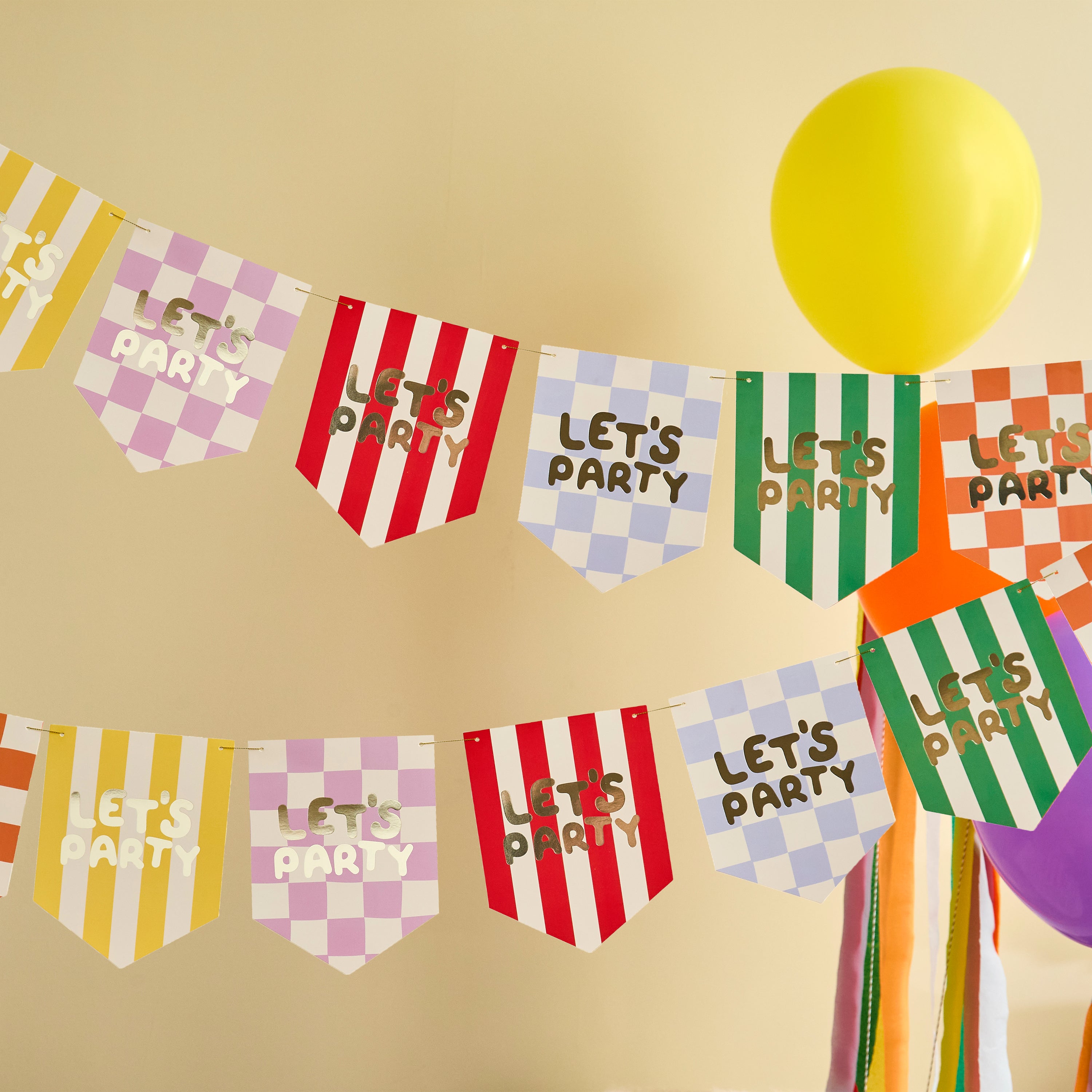 Playful Brights 'Let's Party' Card Flag Bunting 2m (1pkt/1pcs)
