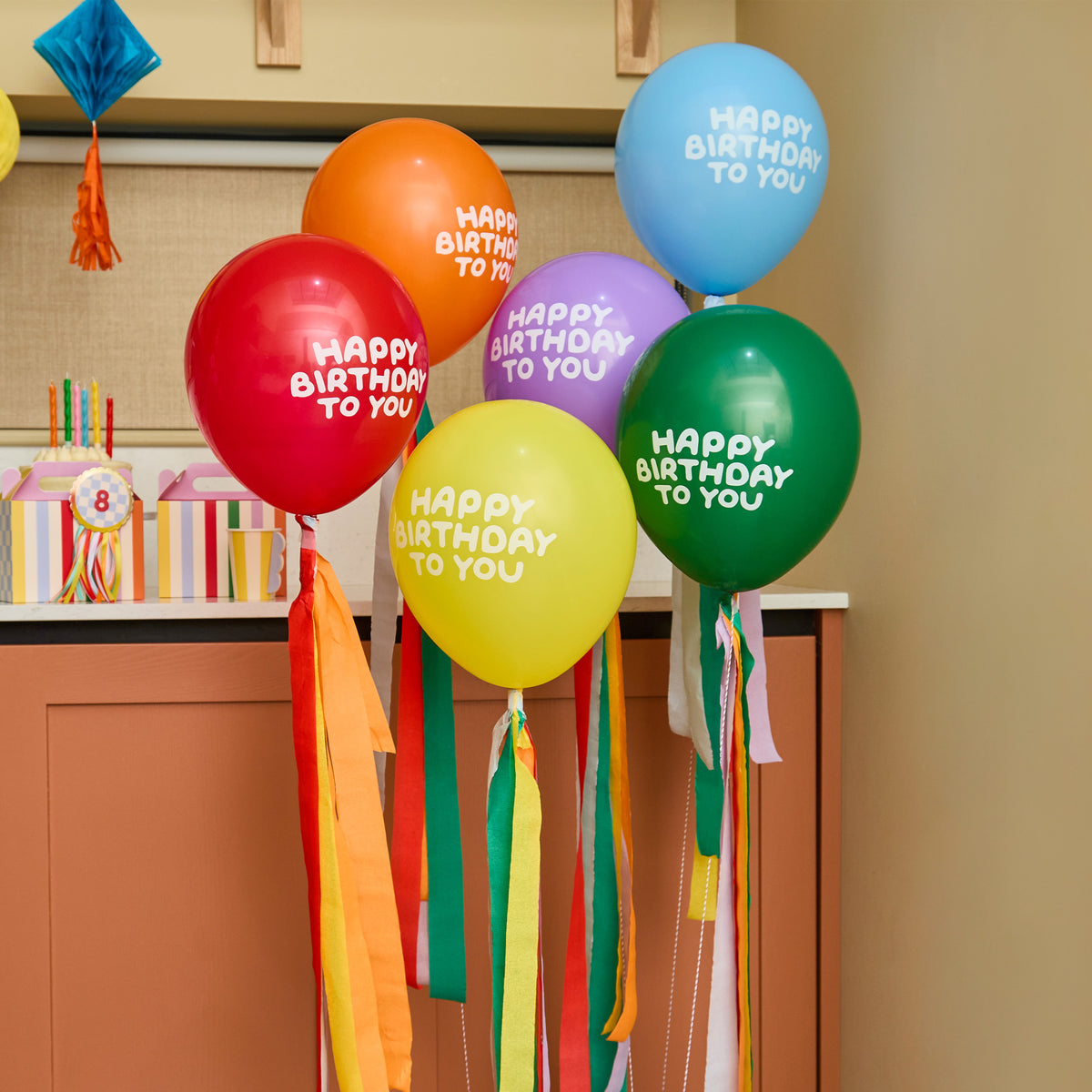 Playful Brights Birthday 12" Latex Balloons & Tassels (1pkt/6pcs) - Party Lane