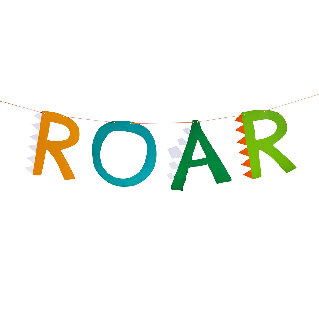  A fun "ROAR" banner with a dinosaur theme, ideal for setting the scene at a dino party.