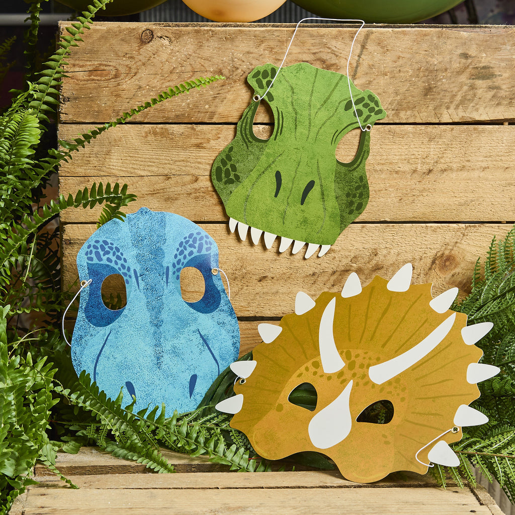 Dino Party Masks (1pkt /6pc) - Party Lane 