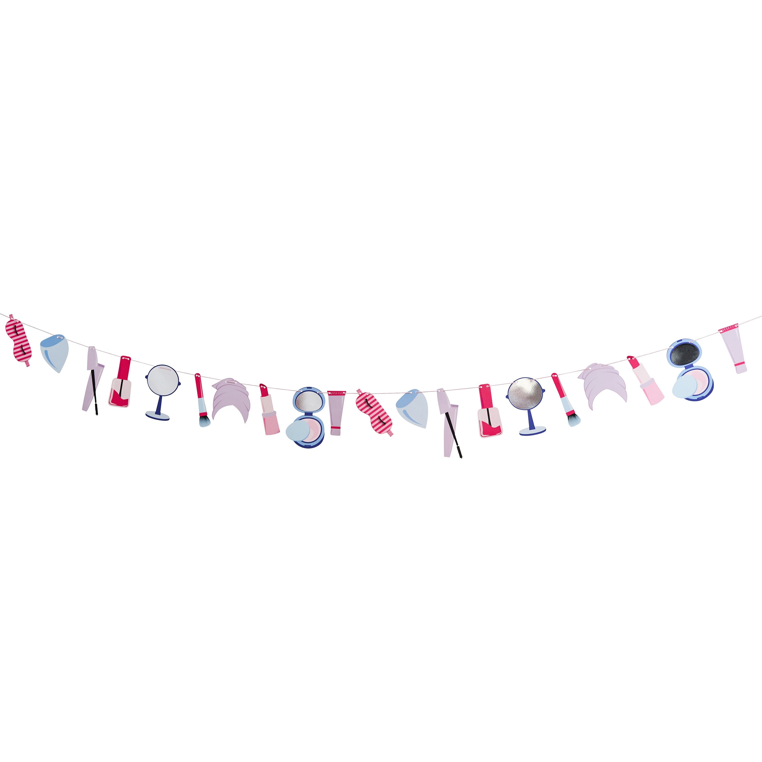 A banner with makeup-themed decorations, ideal for a pamper or beauty-themed party.