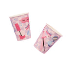  A set of 8 cups with pampering-related designs, ideal for drinks at a pamper party