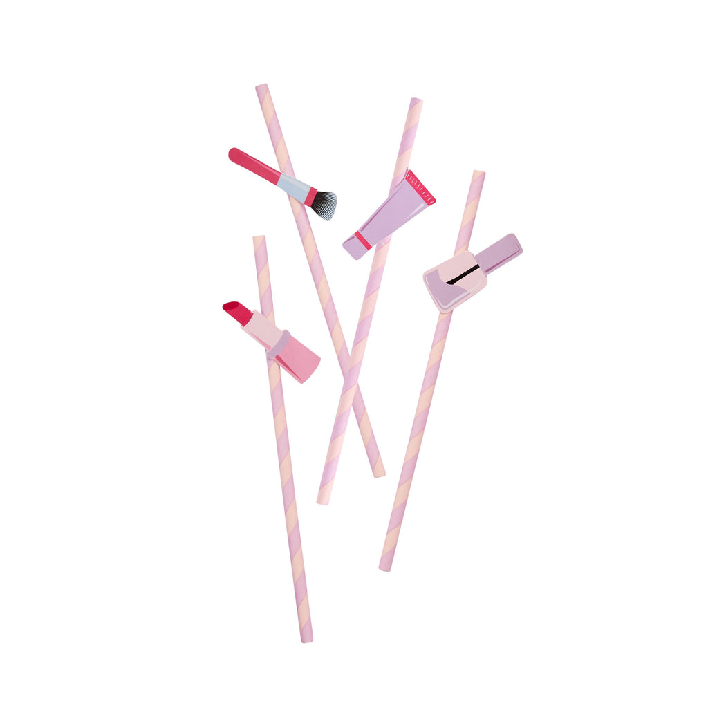 A set of 16 straws designed to look like makeup tools, perfect for a pamper or beauty-themed party.