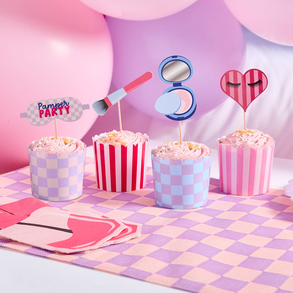Pamper Party Cupcake cups and toppers (1pkt/12pcs) - Party Lane 
