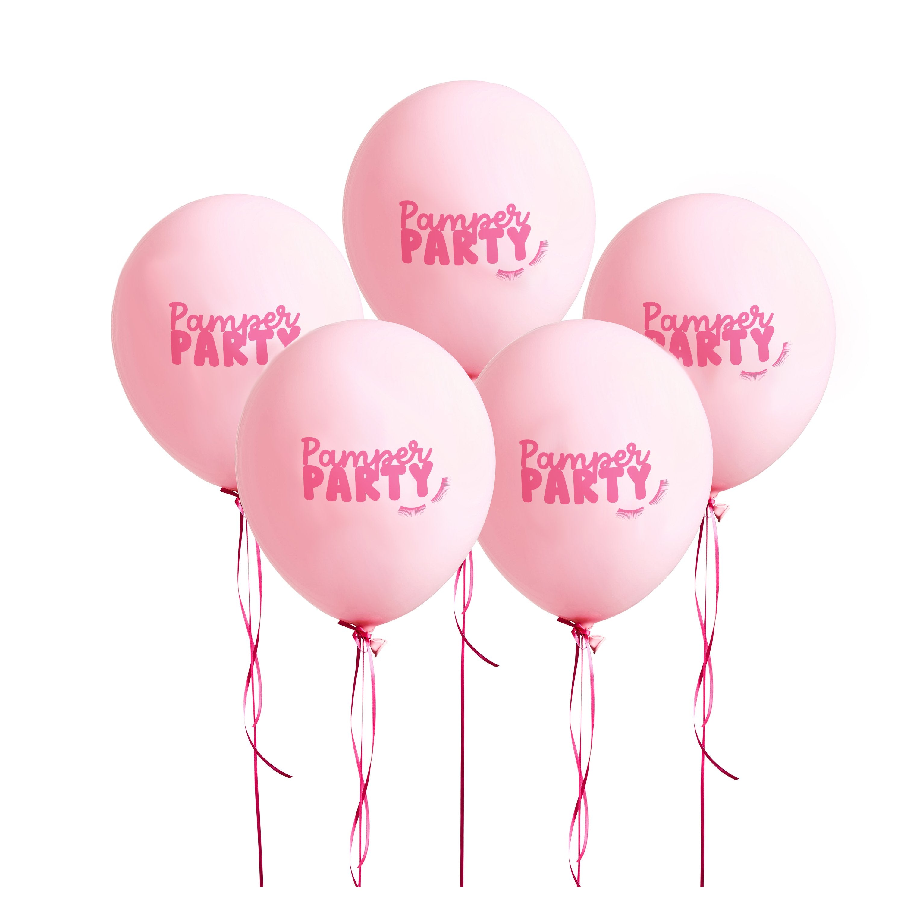 A set of 5 balloons with pampering-themed designs, ideal for a beauty or spa-inspired party.