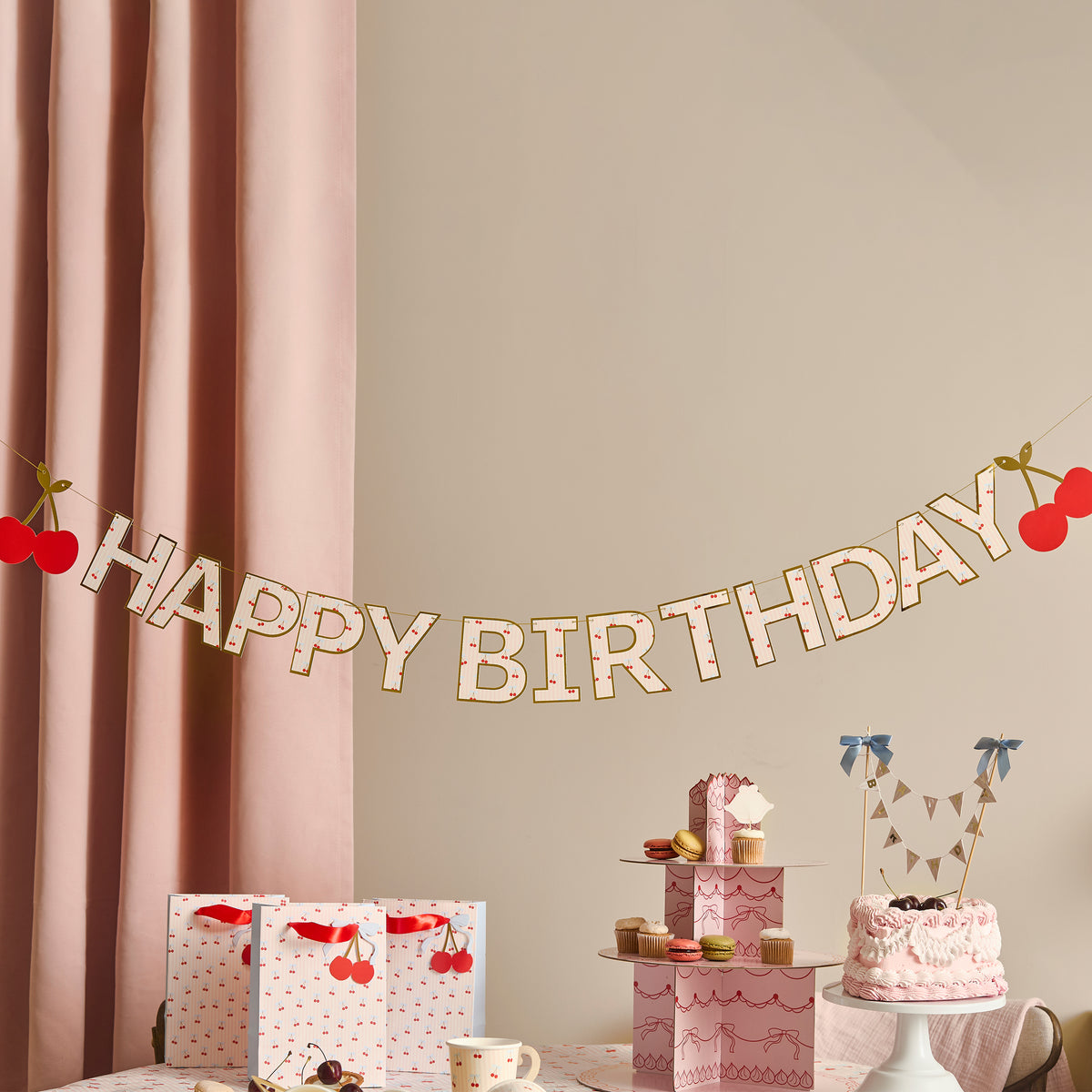 'Happy Birthday' Cherry Banner 2.5m (1pkt/1pc) - Party Lane