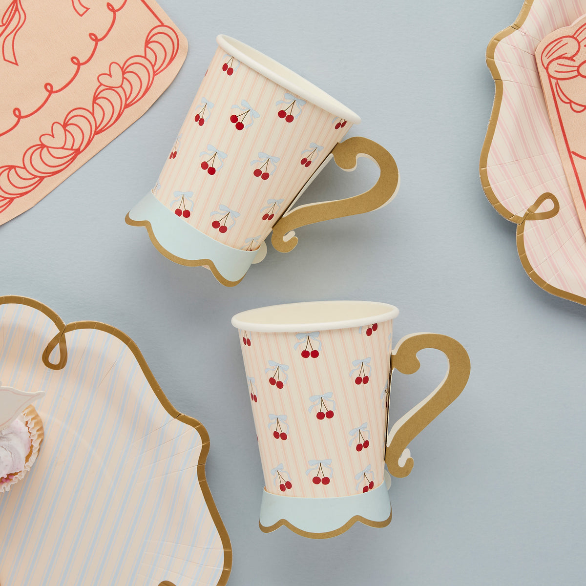 Cherry 3D Rococo Paper Cups (1pkt/8pcs) - Party Lane