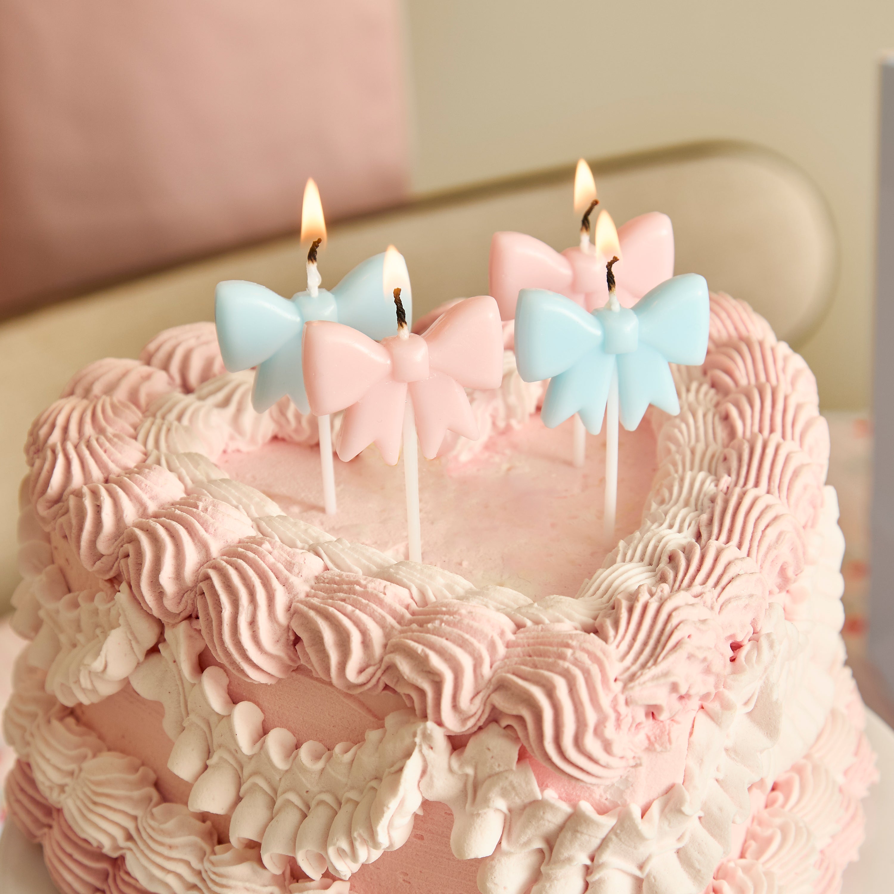 Pink and Blue Bow Shape Candles (1pkt/4pcs) - Party Lane