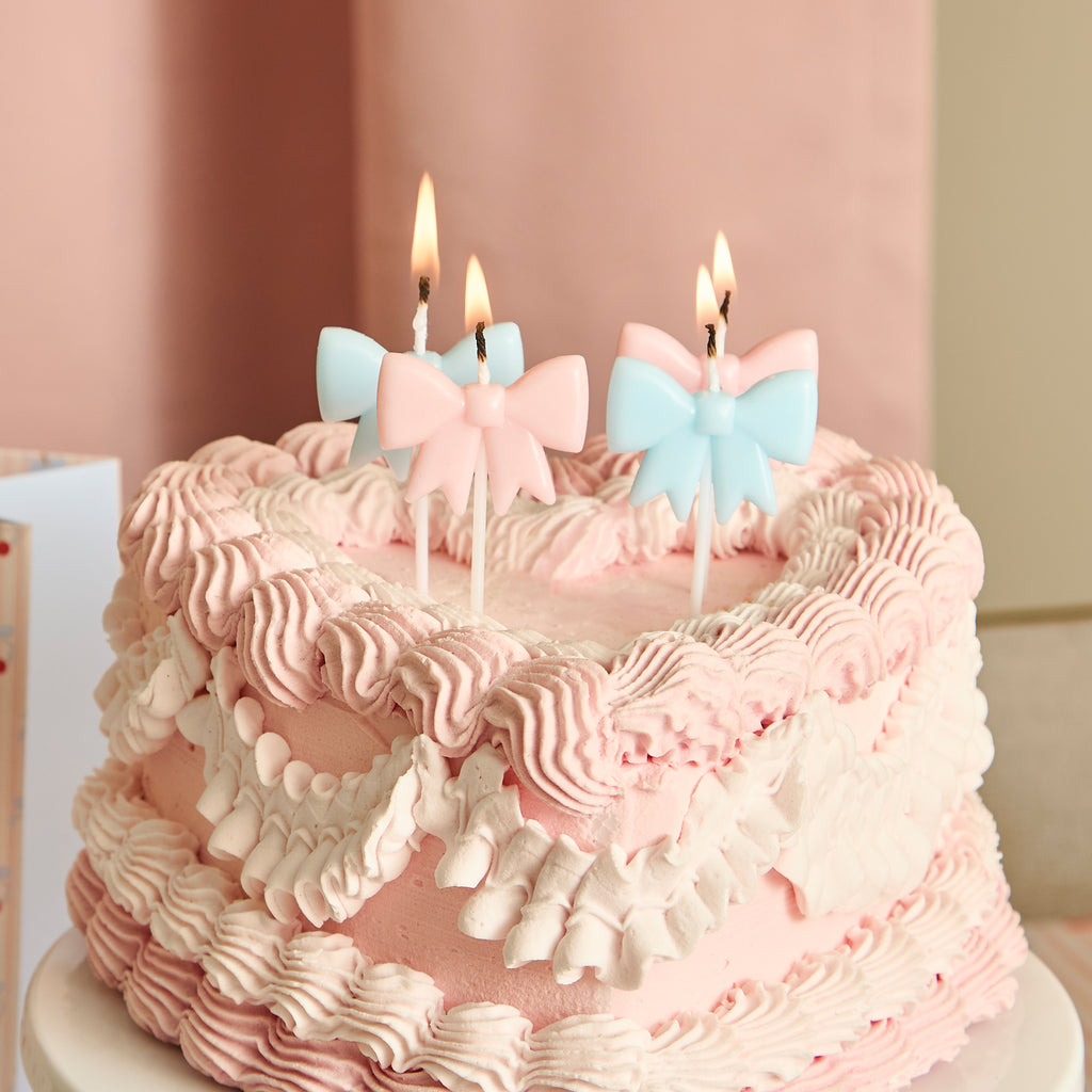 Pink and Blue Bow Shape Candles (1pkt/4pcs) - Party Lane