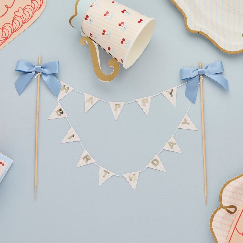 Bow 'Happy Birthday' Bunting Cake Topper (1pkt/1pc) - Party Lane