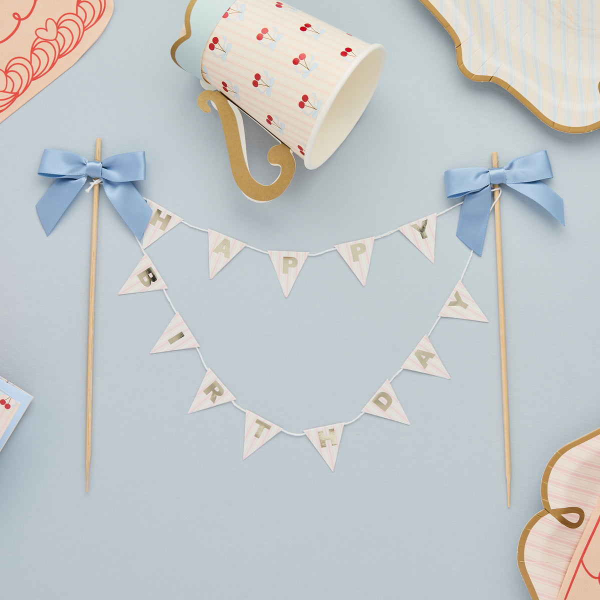 Bow 'Happy Birthday' Bunting Cake Topper (1pkt/1pc) - Party Lane