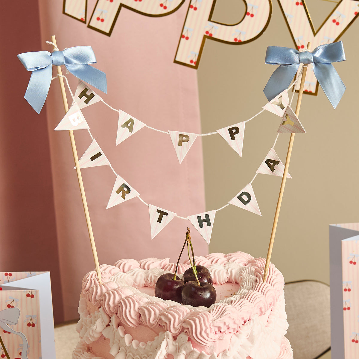 Bow 'Happy Birthday' Bunting Cake Topper (1pkt/1pc) - Party Lane